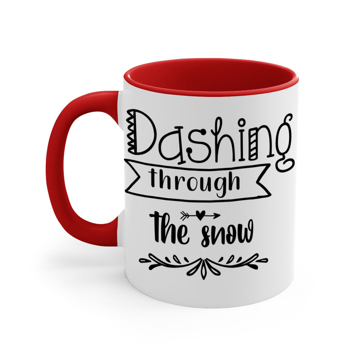 Dashing Through the Snow Style 149# Christmas Mug with a glossy finish, featuring a colored handle and interior, available in five colors.