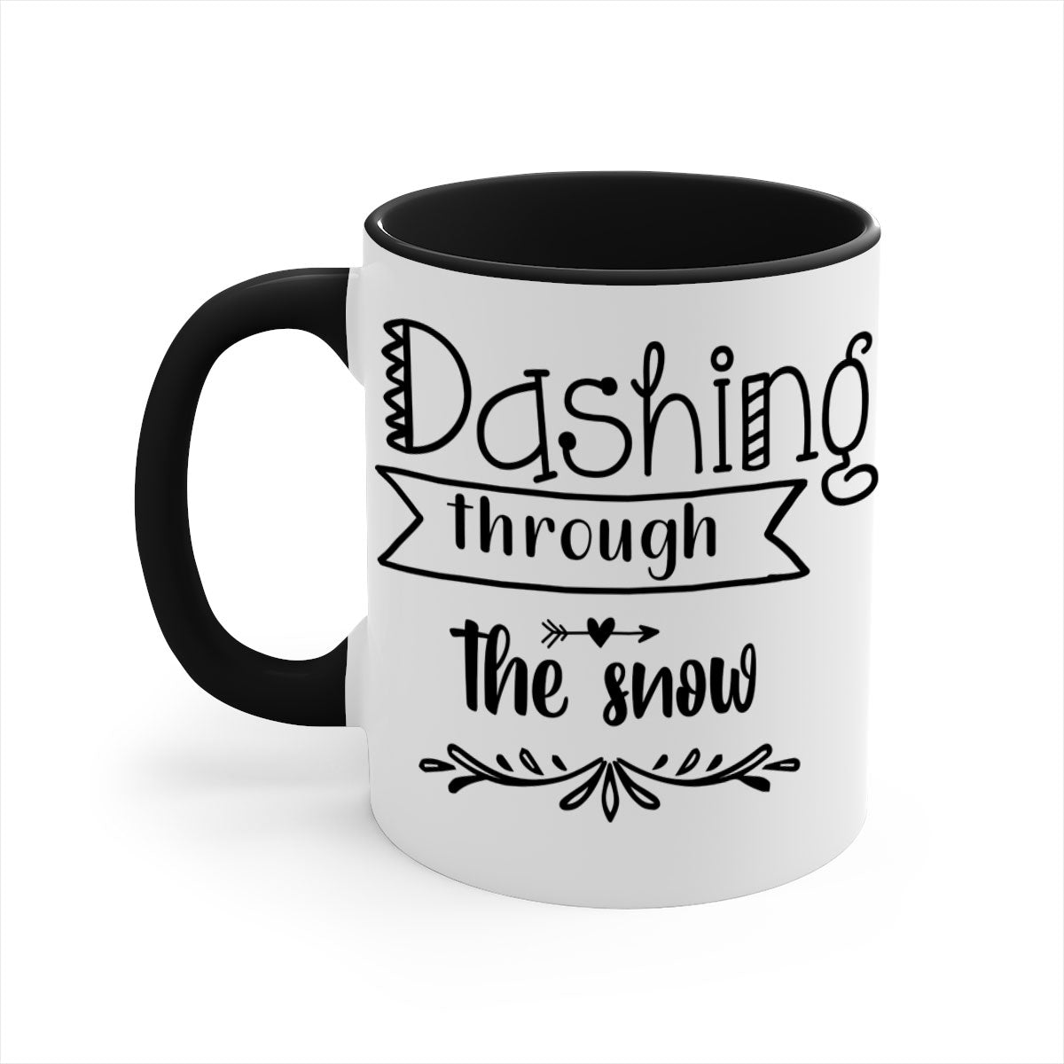 Dashing Through the Snow Style 149# Christmas Mug with a glossy finish, featuring a colored handle and interior, available in five colors.