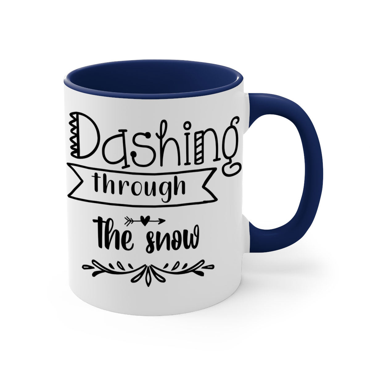 Dashing Through the Snow Style 149# Christmas Mug with a glossy finish, featuring a colored handle and interior, available in five colors.