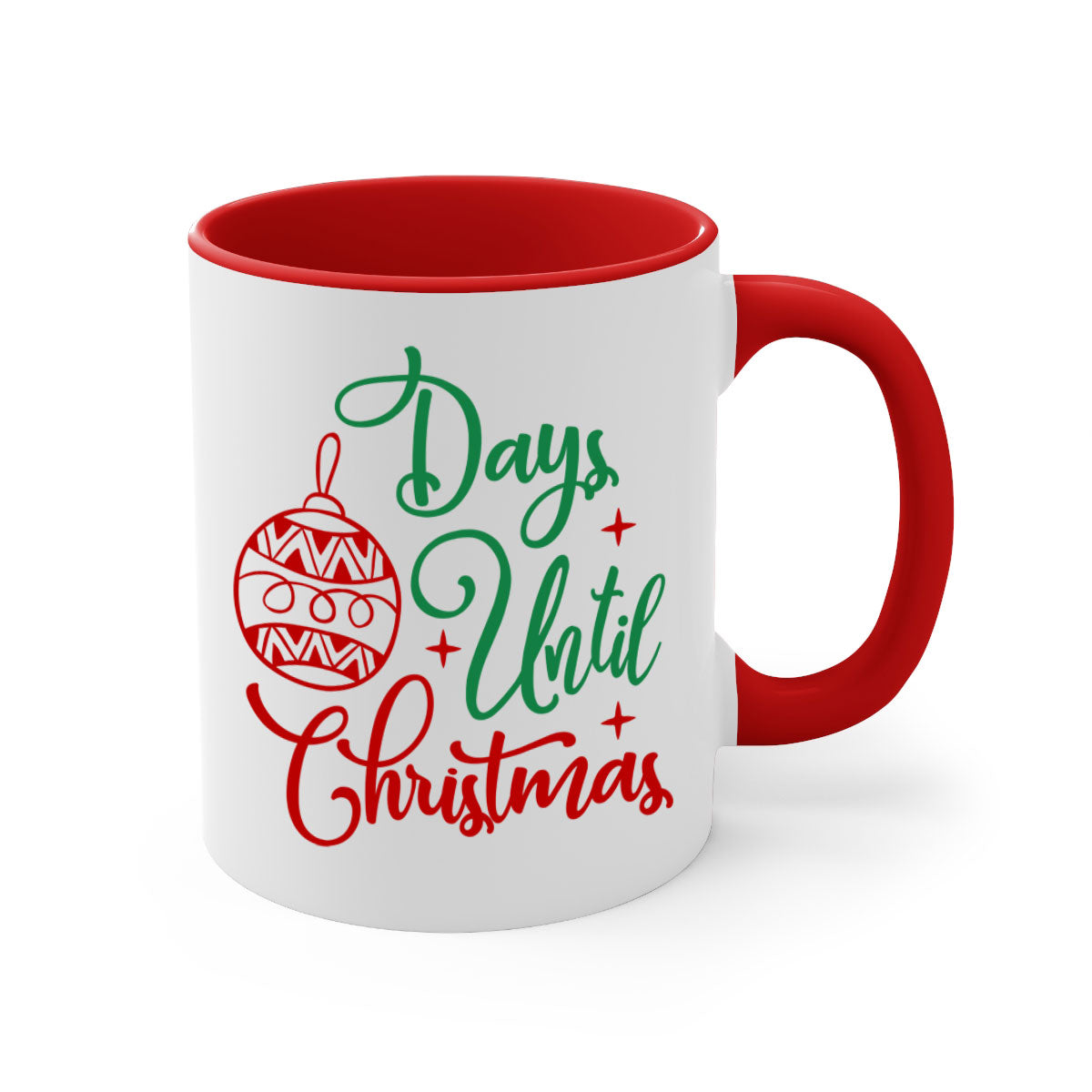 A stylish two-tone Christmas mug featuring a colored handle and glossy finish, perfect for coffee or tea lovers during the holiday season.