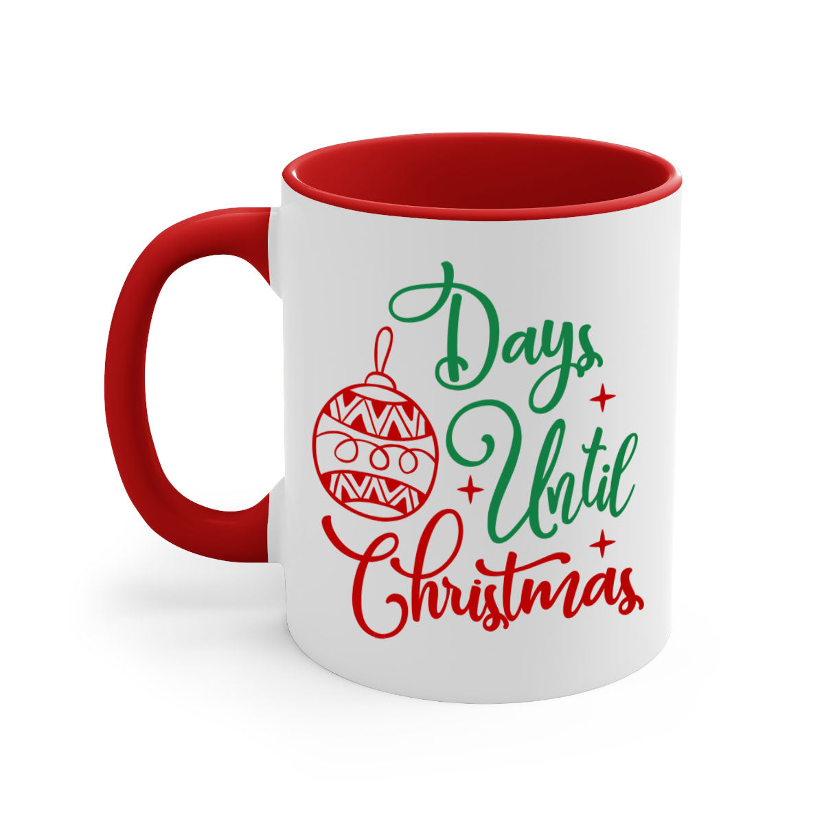 A stylish two-tone Christmas mug featuring a colored handle and glossy finish, perfect for coffee or tea lovers during the holiday season.