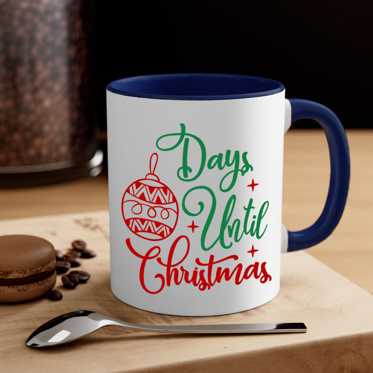 A stylish two-tone Christmas mug featuring a colored handle and glossy finish, perfect for coffee or tea lovers during the holiday season.
