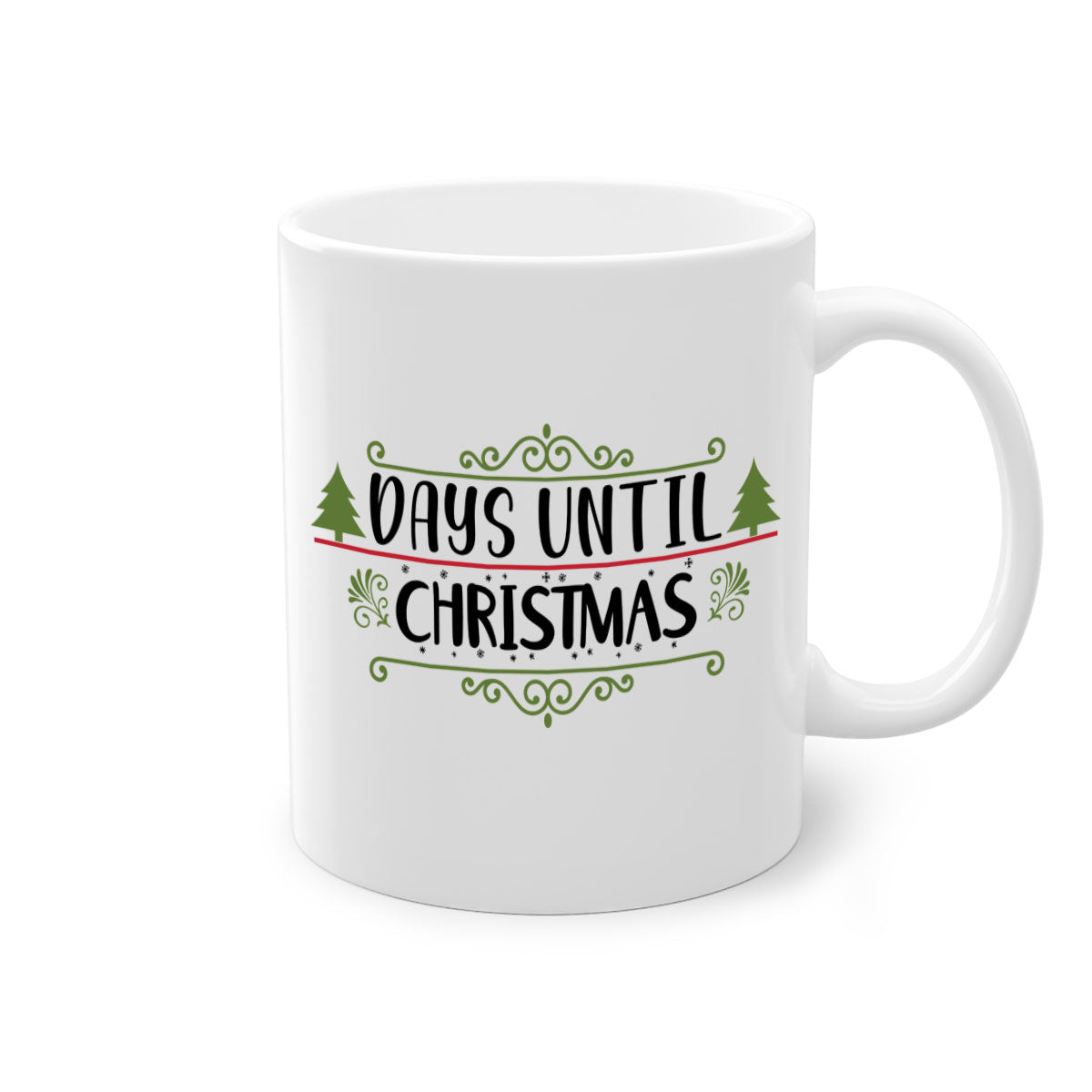A stylish two-tone Christmas mug with a colored handle and glossy finish, perfect for coffee or tea during the holiday season.