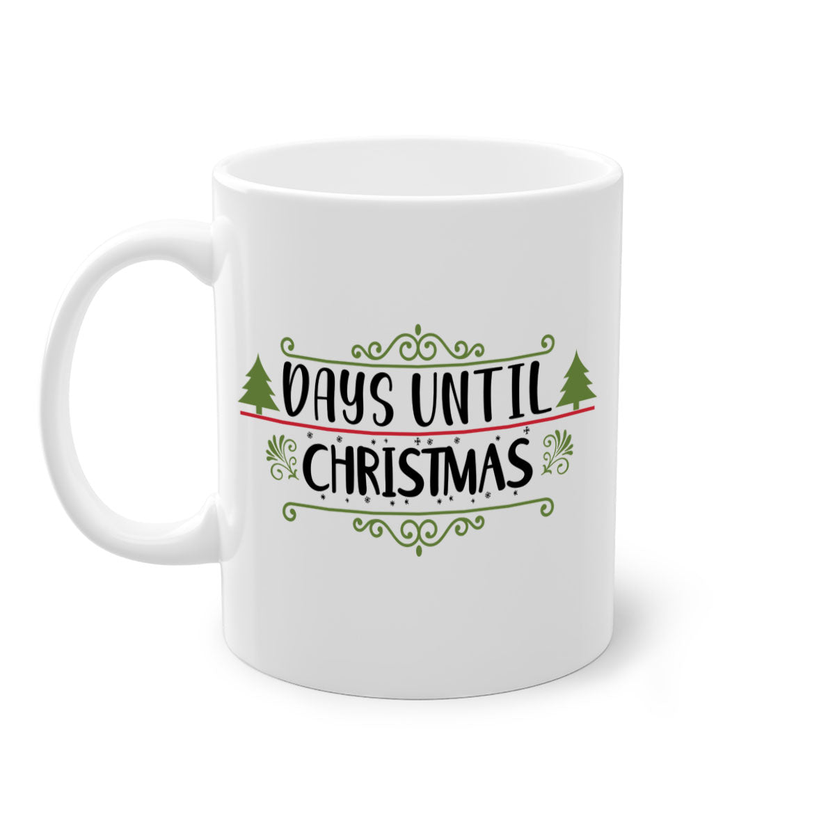 A stylish two-tone Christmas mug with a colored handle and glossy finish, perfect for coffee or tea during the holiday season.