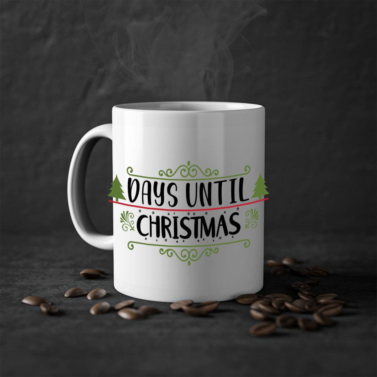 A stylish two-tone Christmas mug with a colored handle and glossy finish, perfect for coffee or tea during the holiday season.