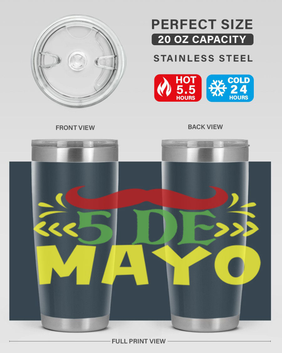 20oz de mayo 5# Cinco de Mayo tumbler featuring double wall vacuum stainless steel and vibrant design.