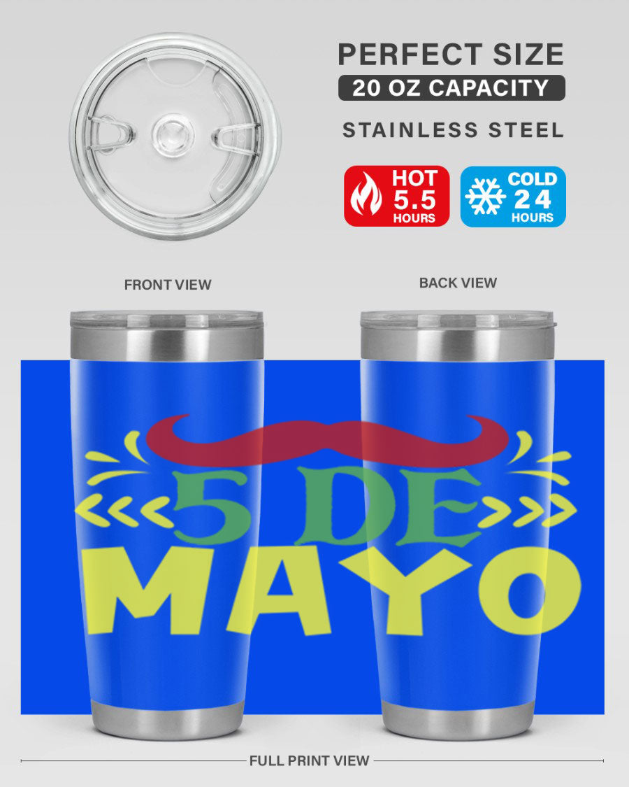 20oz de mayo 5# Cinco de Mayo tumbler featuring double wall vacuum stainless steel and vibrant design.