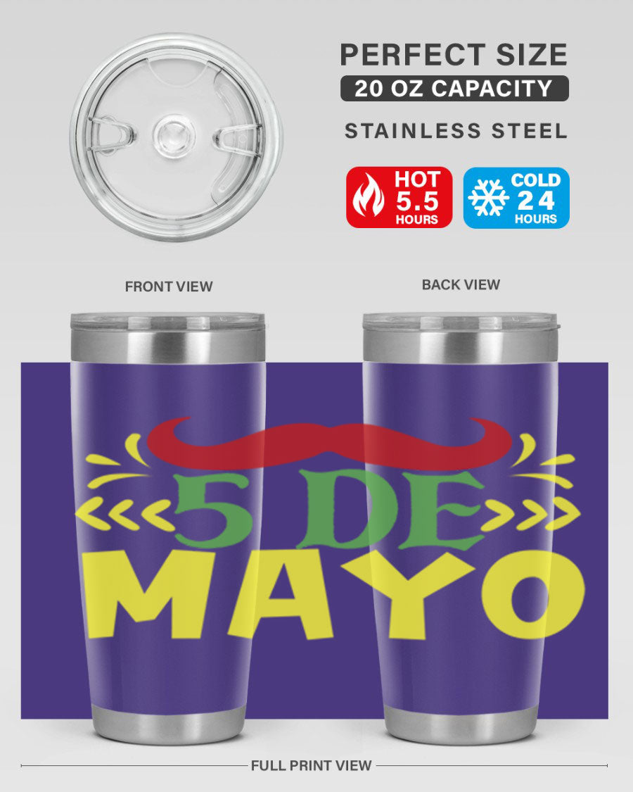 20oz de mayo 5# Cinco de Mayo tumbler featuring double wall vacuum stainless steel and vibrant design.