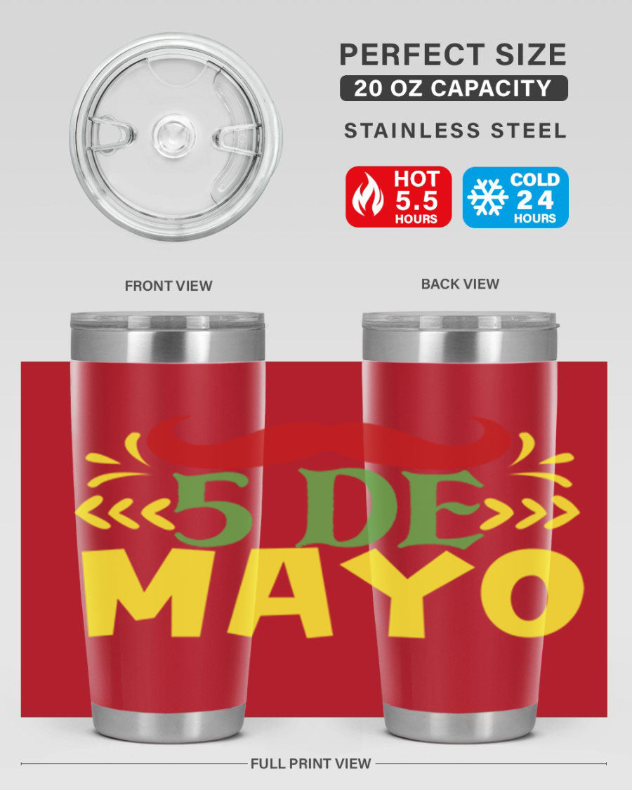 20oz de mayo 5# Cinco de Mayo tumbler featuring double wall vacuum stainless steel and vibrant design.
