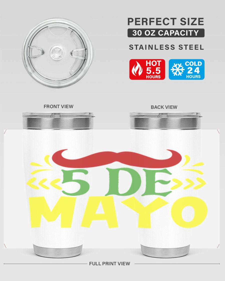 20oz de mayo 5# Cinco de Mayo tumbler featuring double wall vacuum stainless steel and vibrant design.