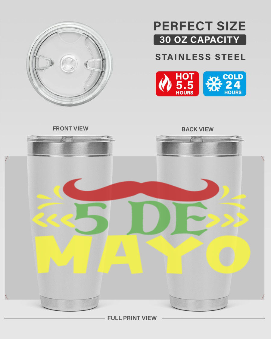 20oz de mayo 5# Cinco de Mayo tumbler featuring double wall vacuum stainless steel and vibrant design.