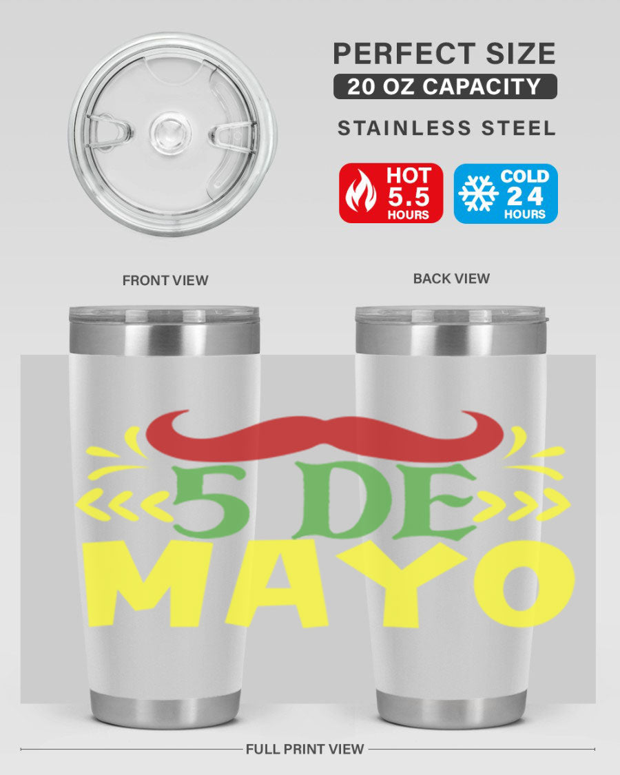 20oz de mayo 5# Cinco de Mayo tumbler featuring double wall vacuum stainless steel and vibrant design.