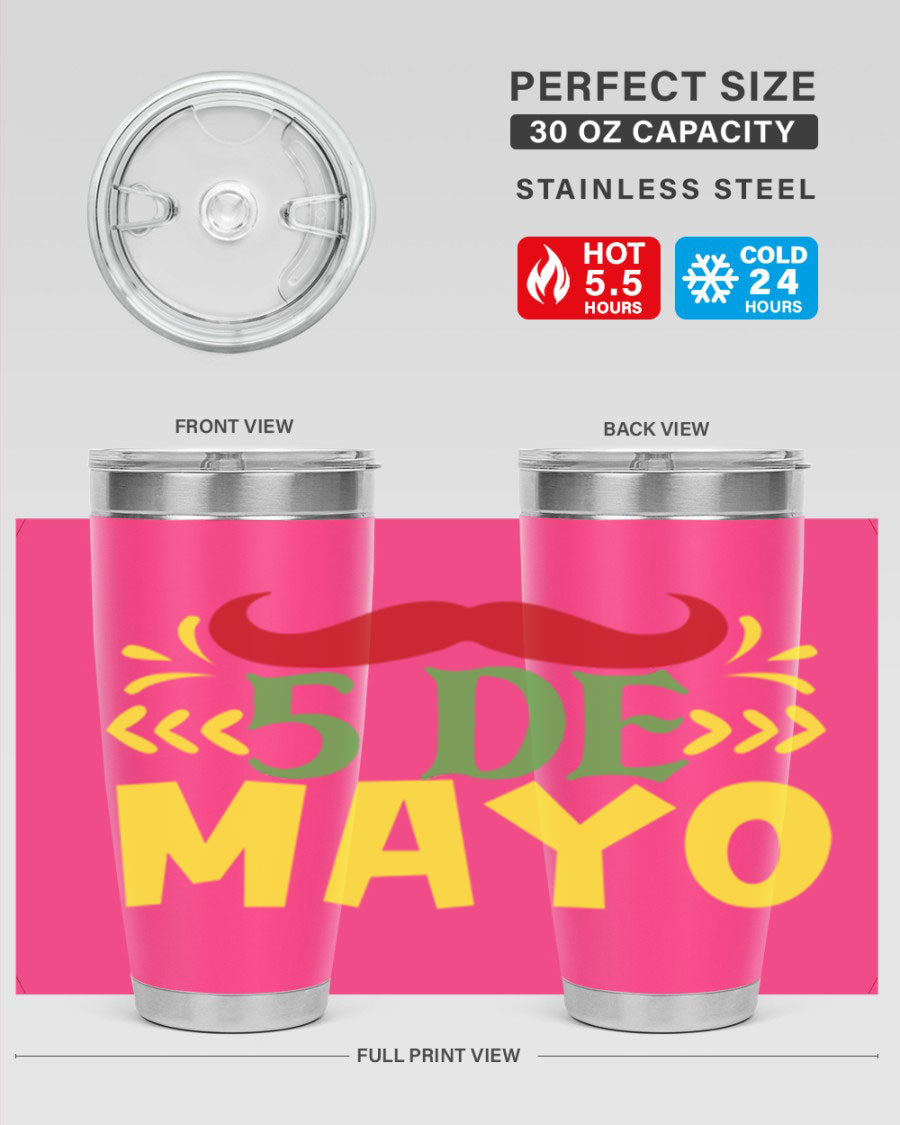 20oz de mayo 5# Cinco de Mayo tumbler featuring double wall vacuum stainless steel and vibrant design.