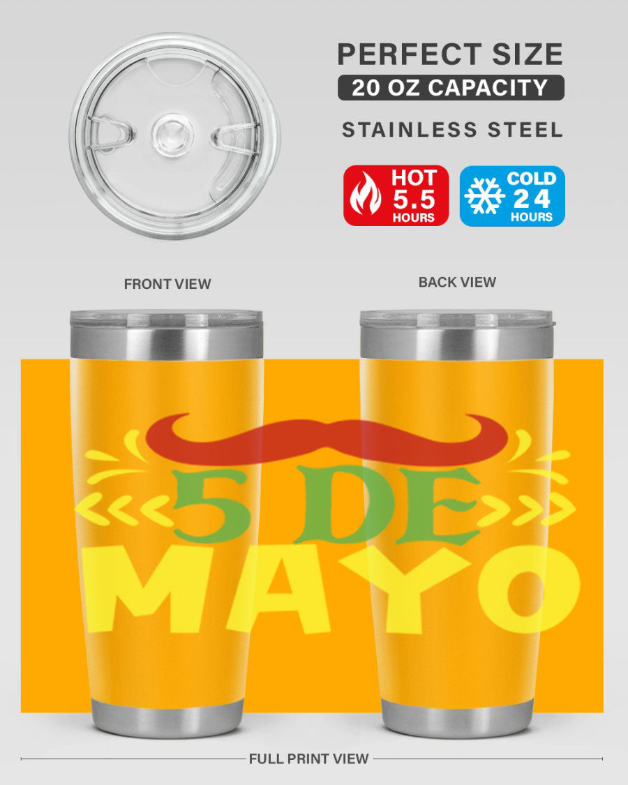 20oz de mayo 5# Cinco de Mayo tumbler featuring double wall vacuum stainless steel and vibrant design.
