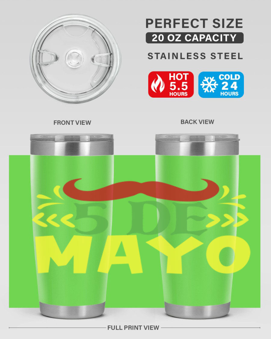 20oz de mayo 5# Cinco de Mayo tumbler featuring double wall vacuum stainless steel and vibrant design.