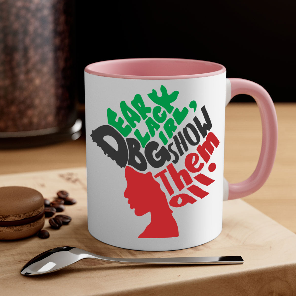 Dear Black Girl Show Them All Color 175# Mug featuring a glossy finish, colored handle, and interior, available in multiple colors.