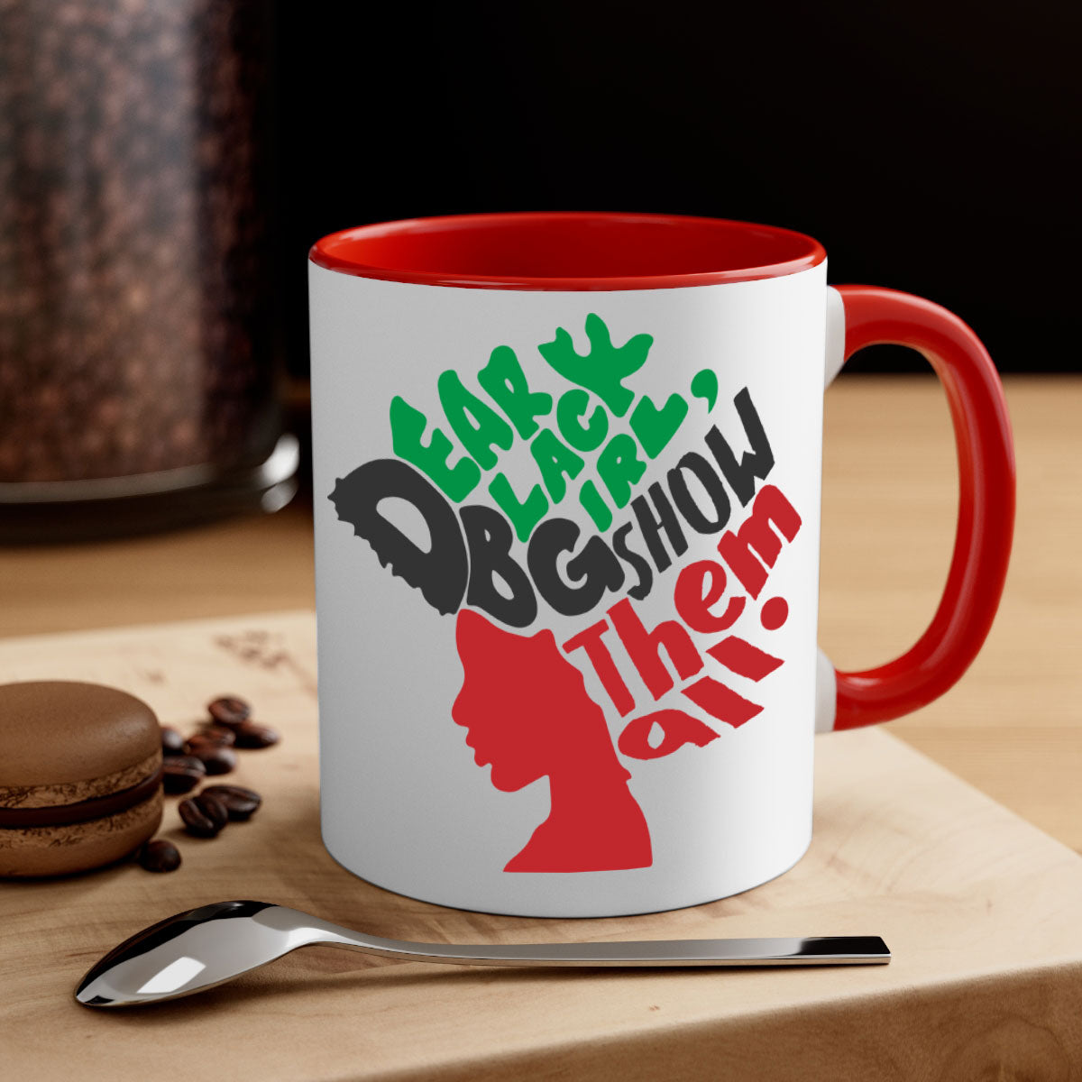 Dear Black Girl Show Them All Color 175# Mug featuring a glossy finish, colored handle, and interior, available in multiple colors.