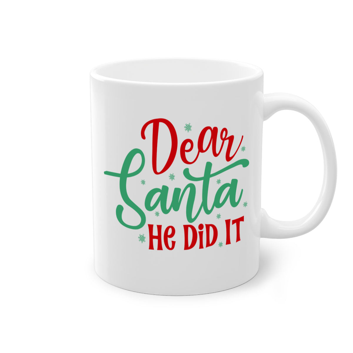 Dear Santa He Did It Christmas Mug with colorful handle and interior, featuring a glossy finish, perfect for holiday beverages.