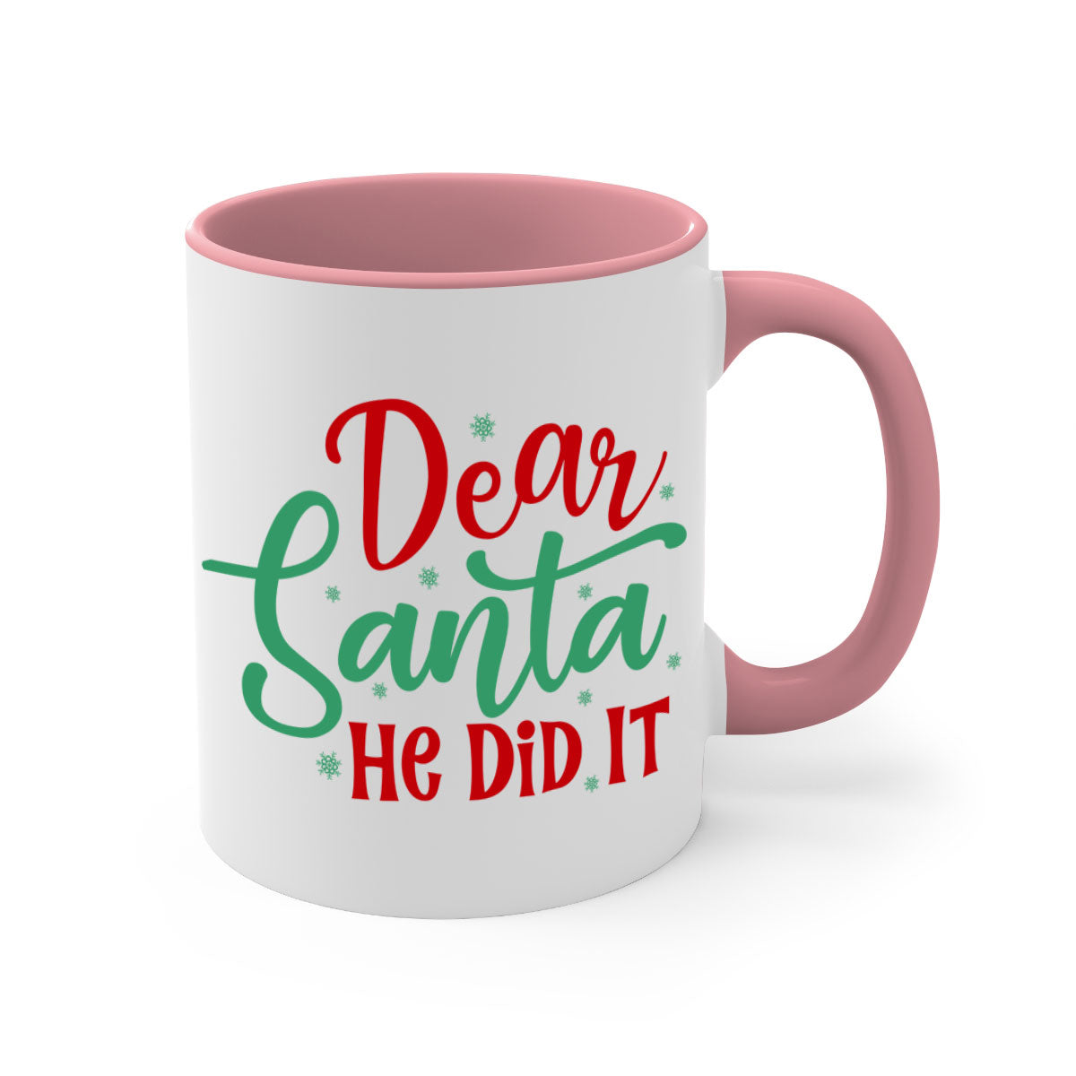 Dear Santa He Did It Christmas Mug with colorful handle and interior, featuring a glossy finish, perfect for holiday beverages.