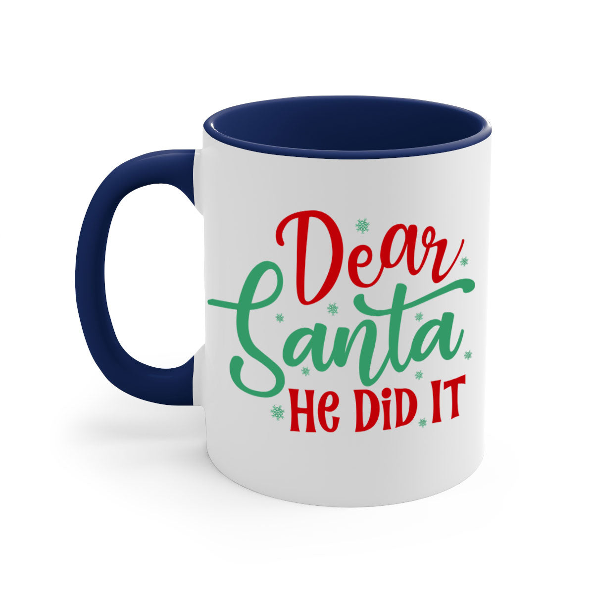 Dear Santa He Did It Christmas Mug with colorful handle and interior, featuring a glossy finish, perfect for holiday beverages.