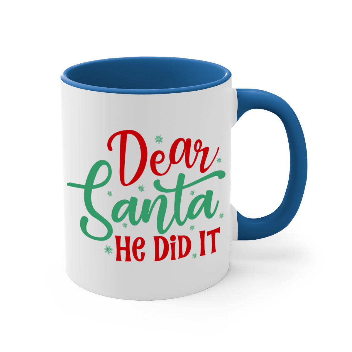 Dear Santa He Did It Christmas Mug with colorful handle and interior, featuring a glossy finish, perfect for holiday beverages.