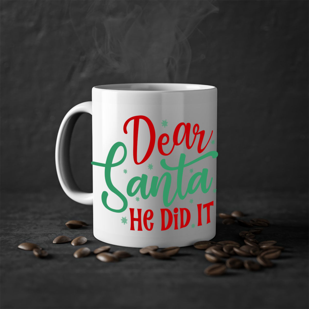 Dear Santa He Did It Christmas Mug with colorful handle and interior, featuring a glossy finish, perfect for holiday beverages.