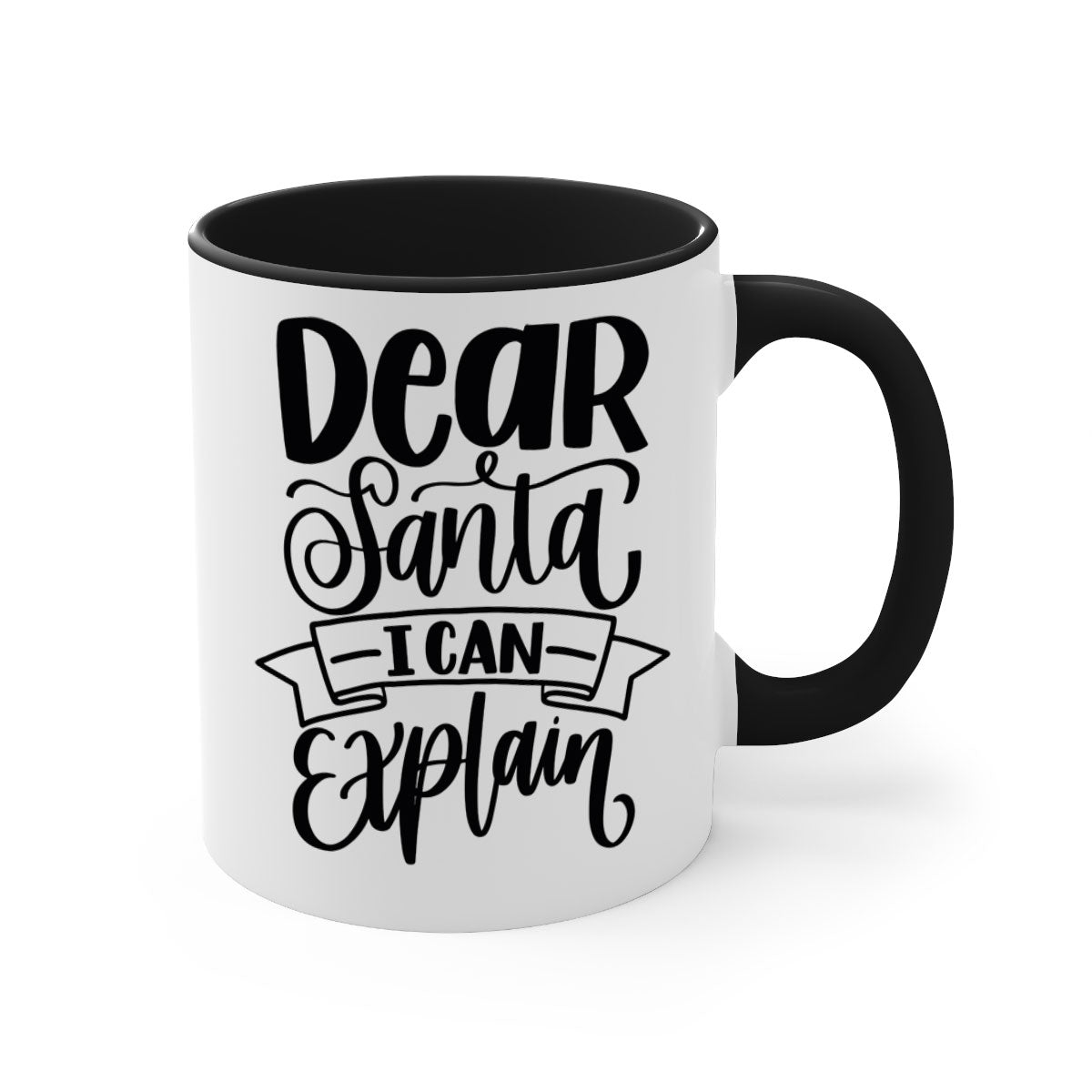 Dear Santa I Can Explain Mug with colorful handle and glossy finish, perfect for coffee and tea lovers.