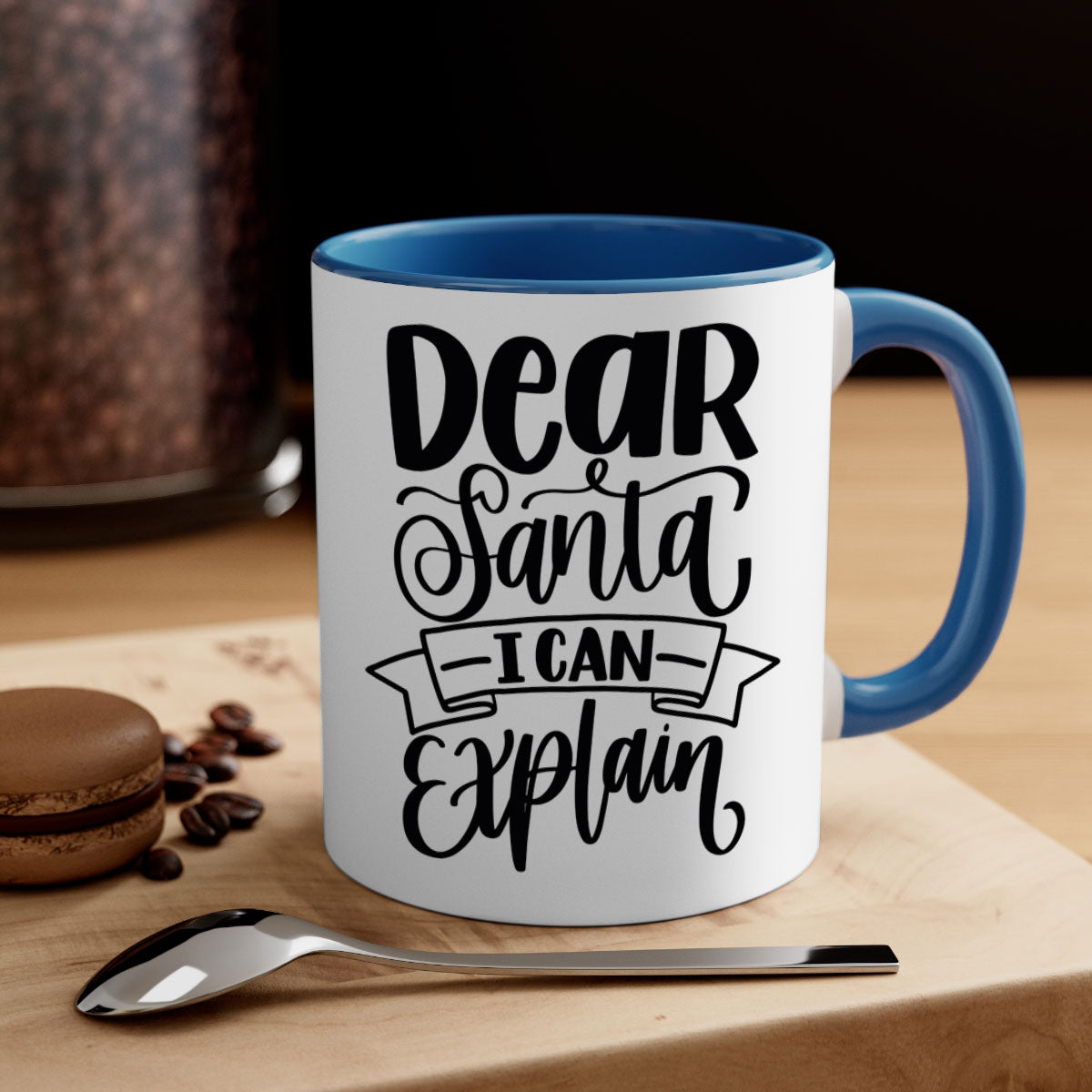 Dear Santa I Can Explain Mug with colorful handle and glossy finish, perfect for coffee and tea lovers.