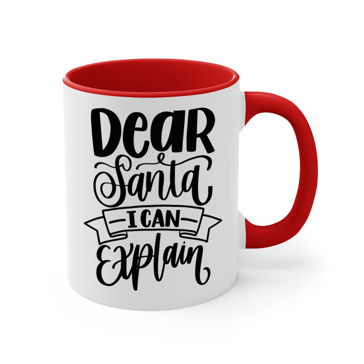 Dear Santa I Can Explain Mug with colorful handle and glossy finish, perfect for coffee and tea lovers.