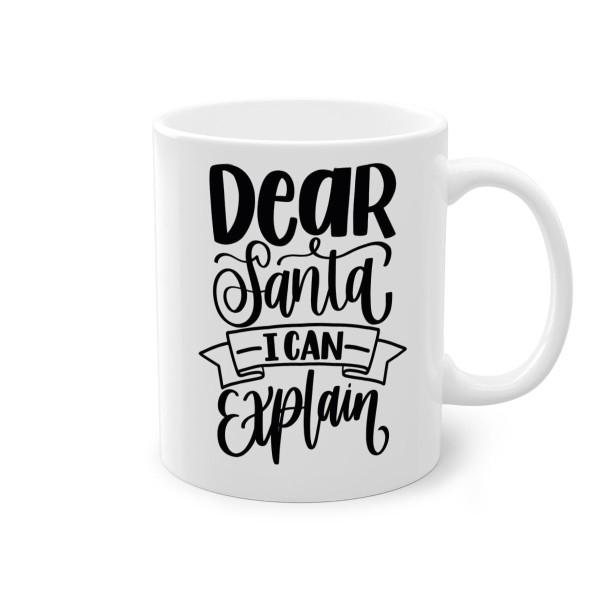 Dear Santa I Can Explain Mug with colorful handle and glossy finish, perfect for coffee and tea lovers.