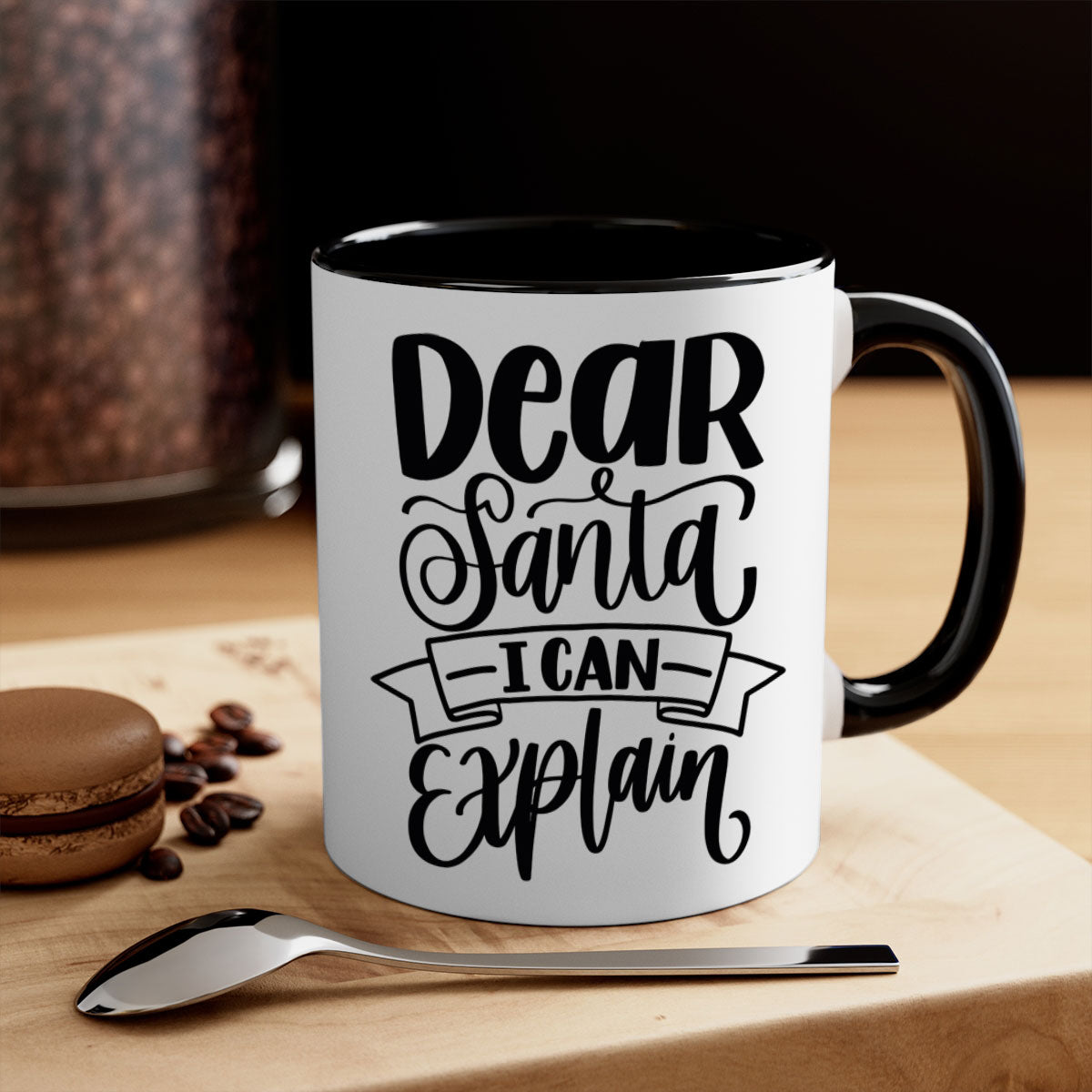 Dear Santa I Can Explain Mug with colorful handle and glossy finish, perfect for coffee and tea lovers.