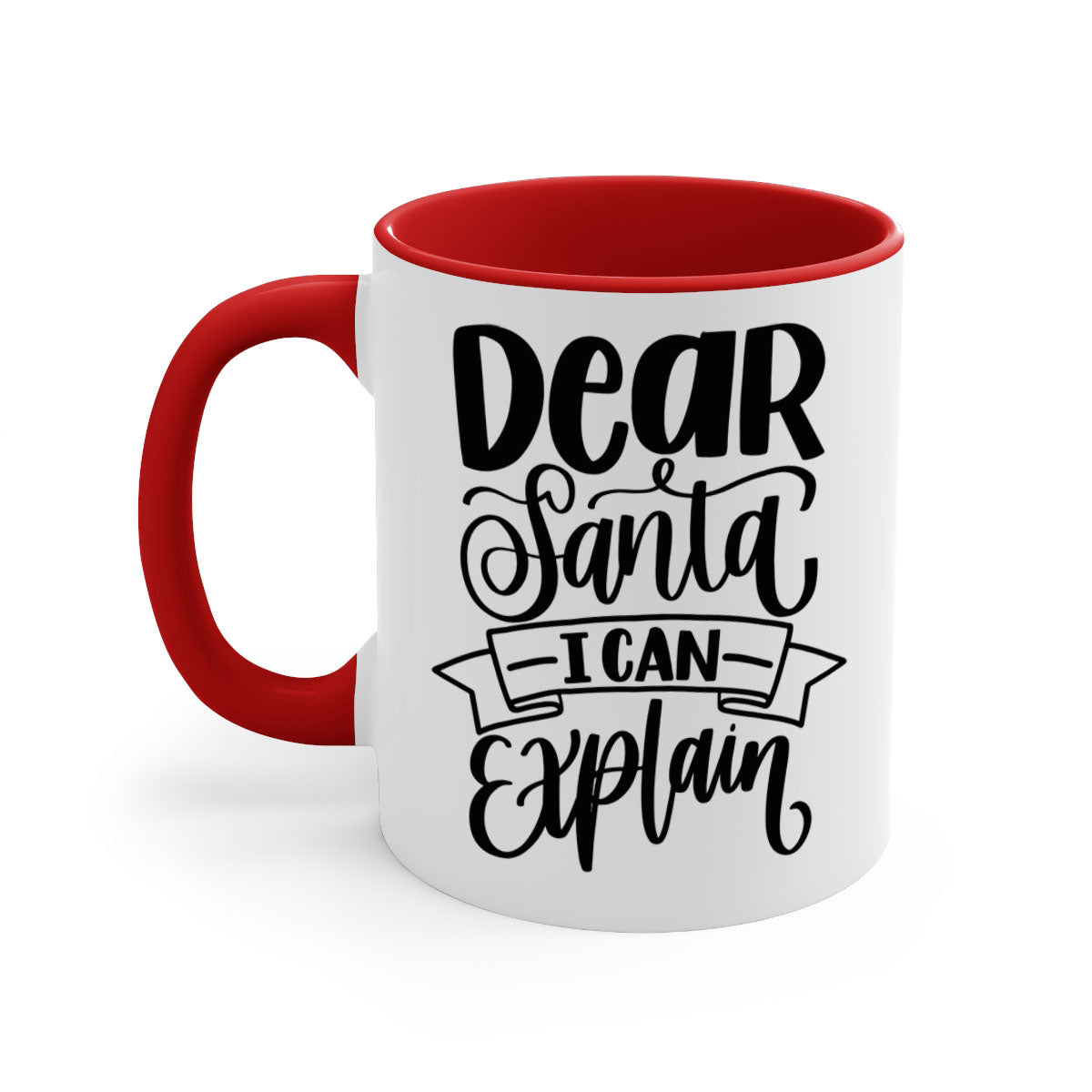 Dear Santa I Can Explain Mug with colorful handle and glossy finish, perfect for coffee and tea lovers.