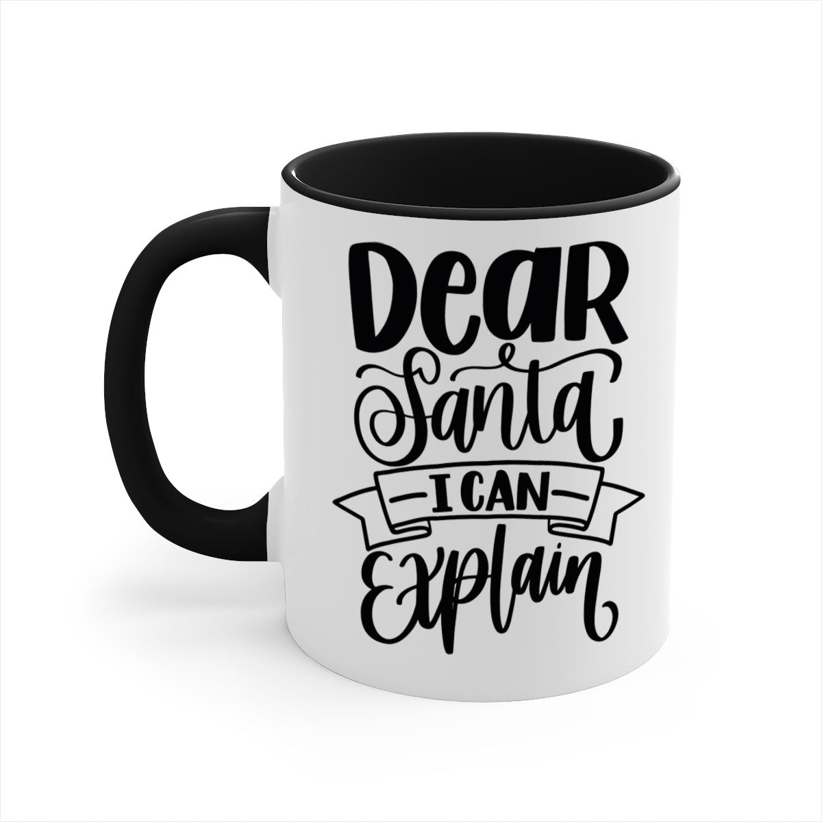 Dear Santa I Can Explain Mug with colorful handle and glossy finish, perfect for coffee and tea lovers.