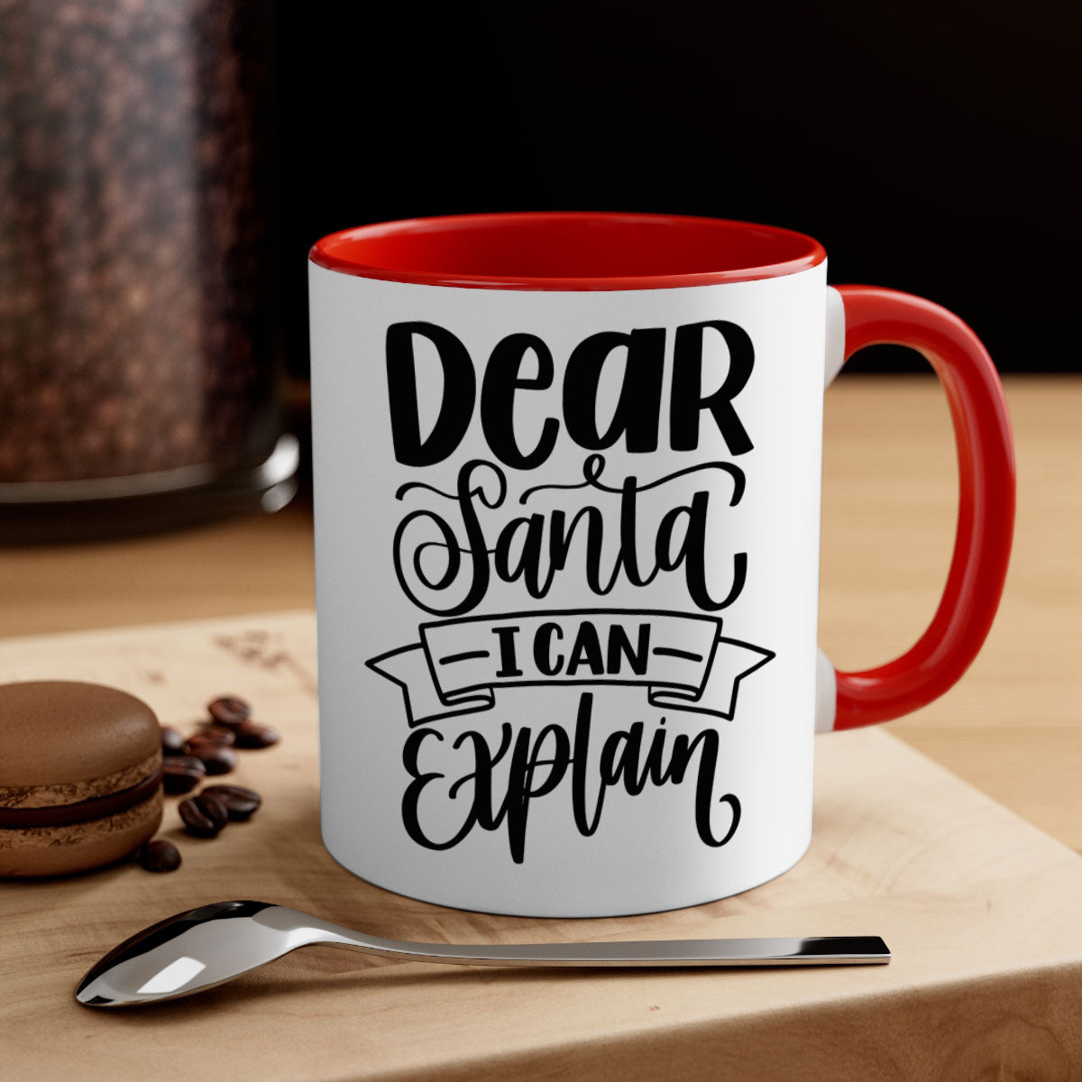 Dear Santa I Can Explain Mug with colorful handle and glossy finish, perfect for coffee and tea lovers.