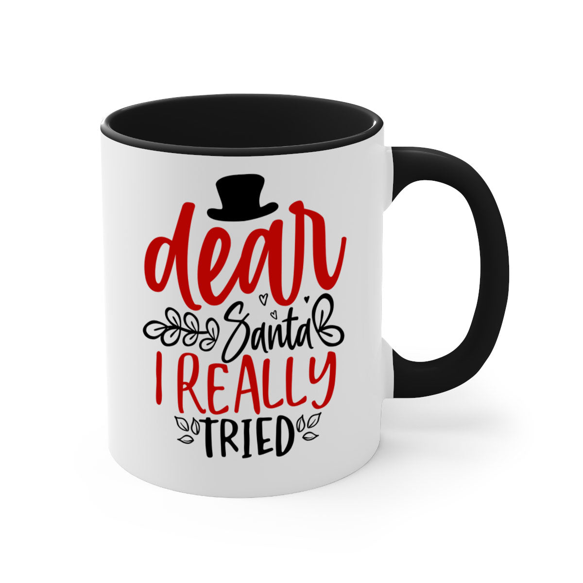 Dear Santa I Really Tried Mug with colorful handle and glossy finish, perfect for Christmas beverages.