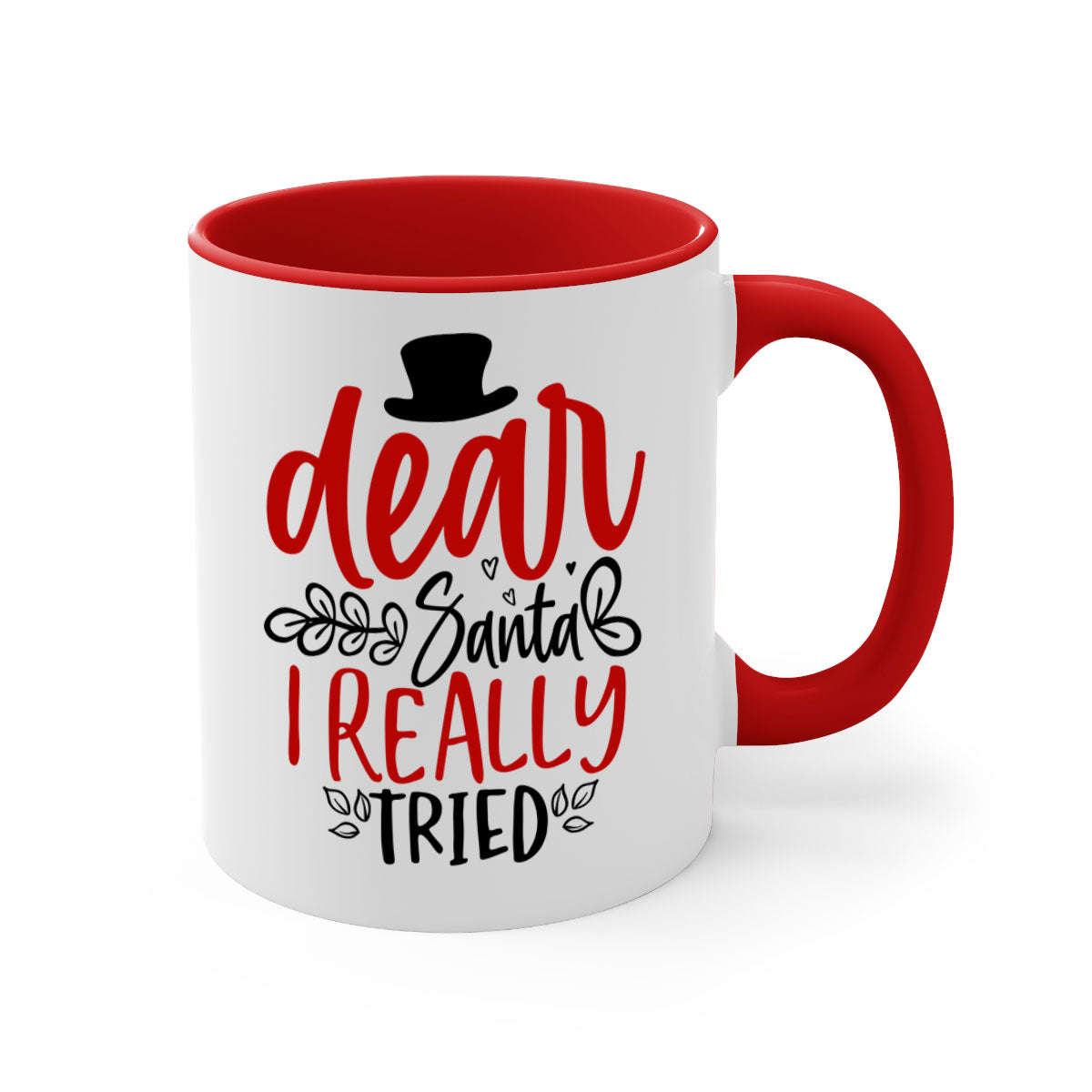 Dear Santa I Really Tried Mug with colorful handle and glossy finish, perfect for Christmas beverages.