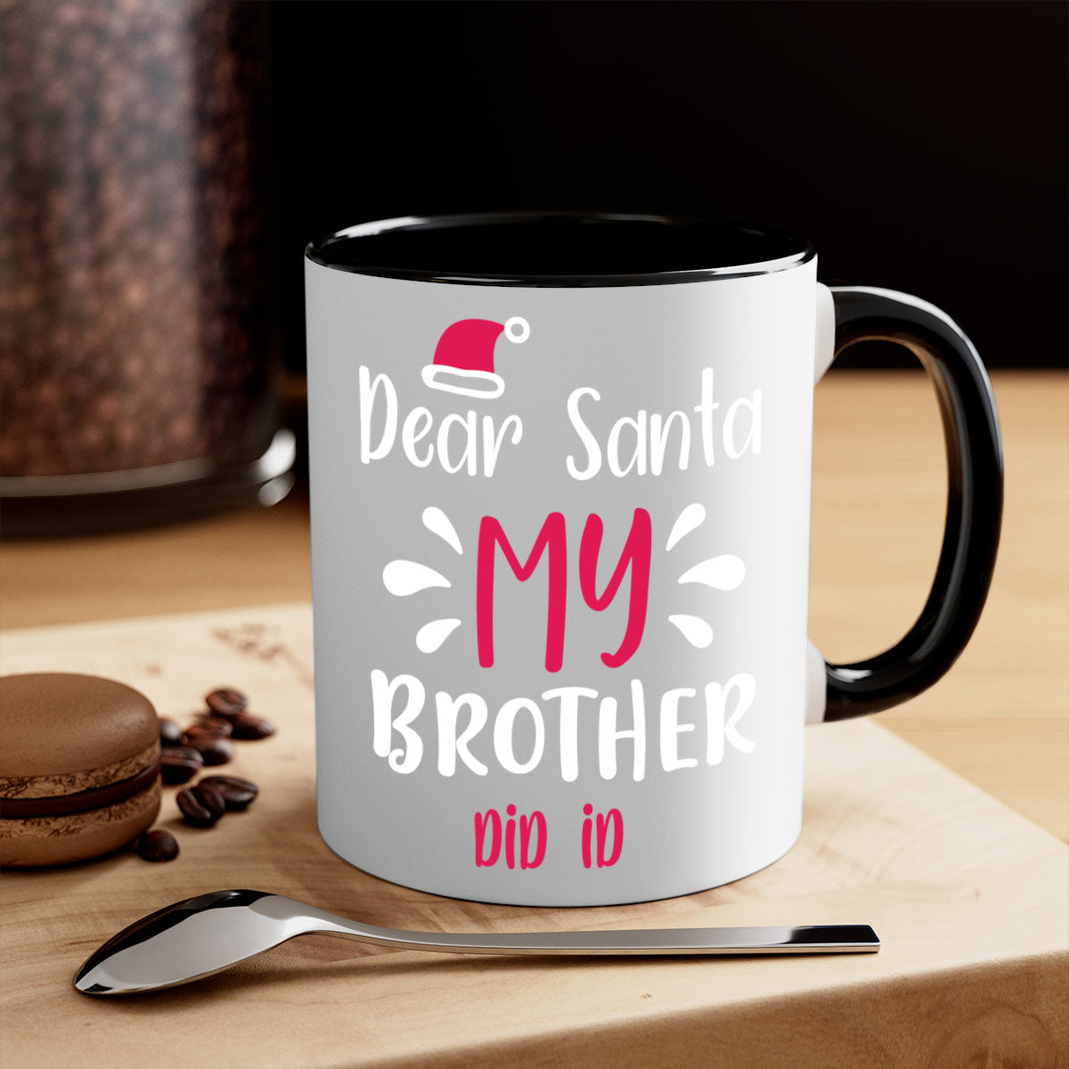 Dear Santa My Brother Did ID Style 175# Christmas Mug with a glossy finish and colorful handle, perfect for holiday beverages.