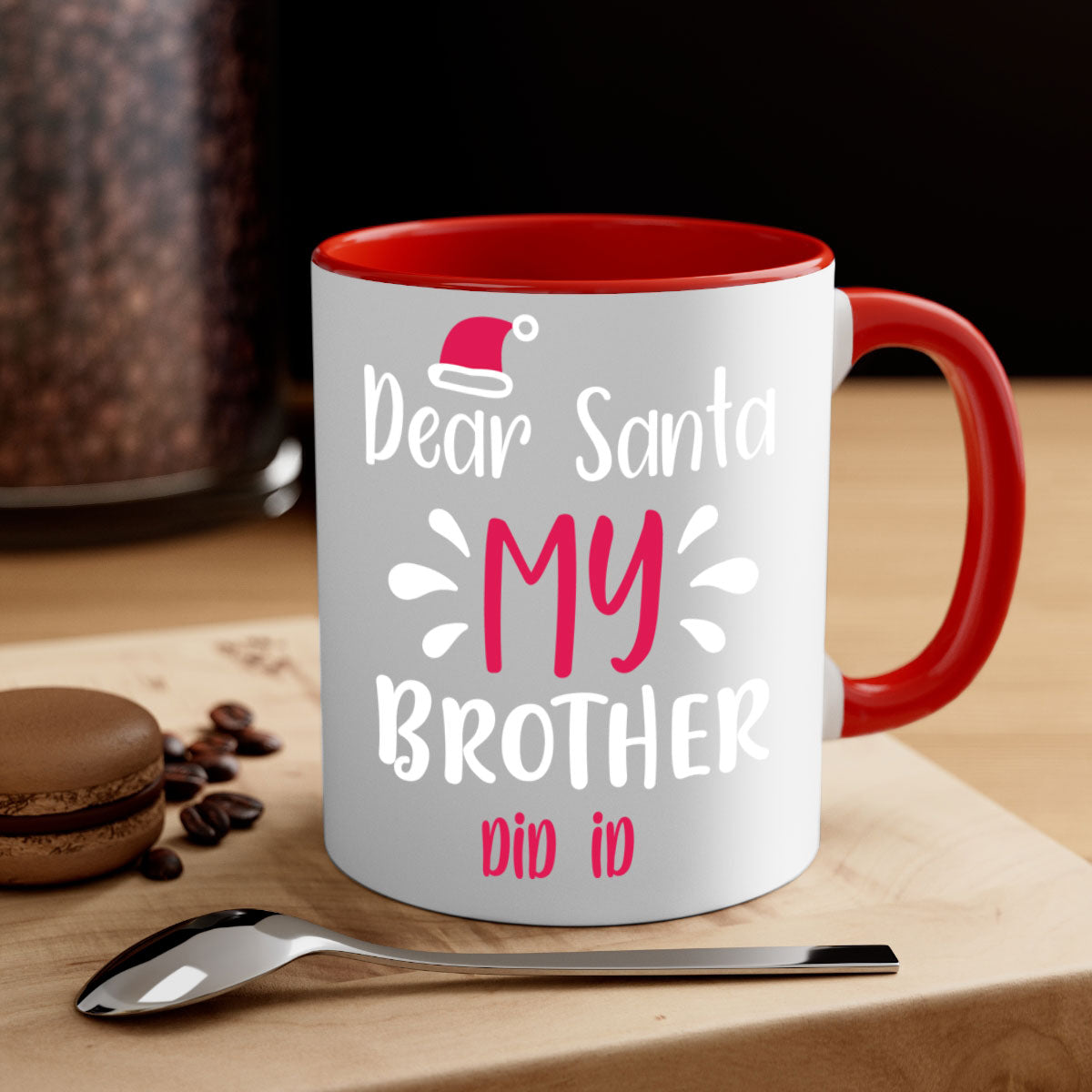 Dear Santa My Brother Did ID Style 175# Christmas Mug with a glossy finish and colorful handle, perfect for holiday beverages.