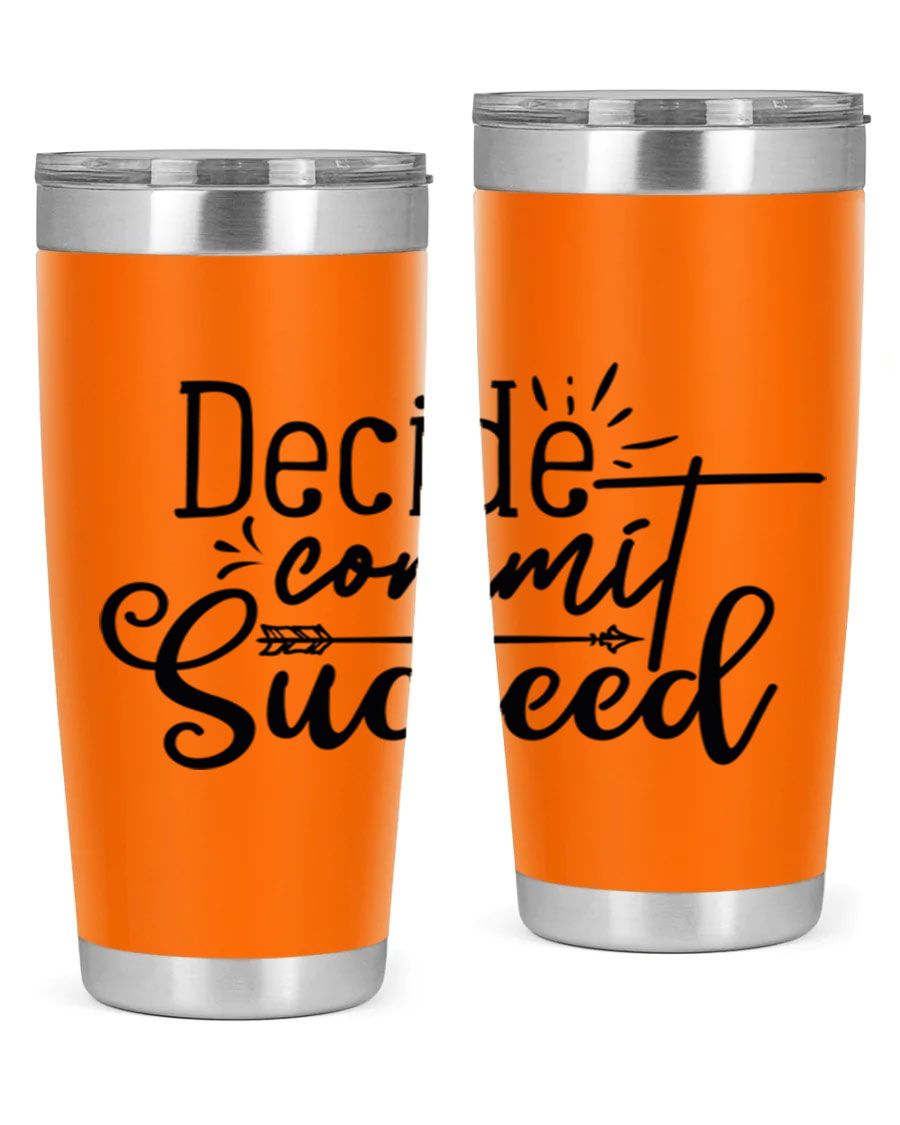 Decide Commit Succeed 50# Gym Tumbler in stainless steel with motivational print, showcasing its double wall vacuum design.