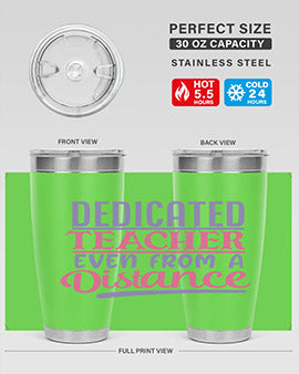 Dedicated teacher tumbler in stainless steel, featuring a press-in lid and double wall vacuum insulation, ideal for hot and cold beverages.