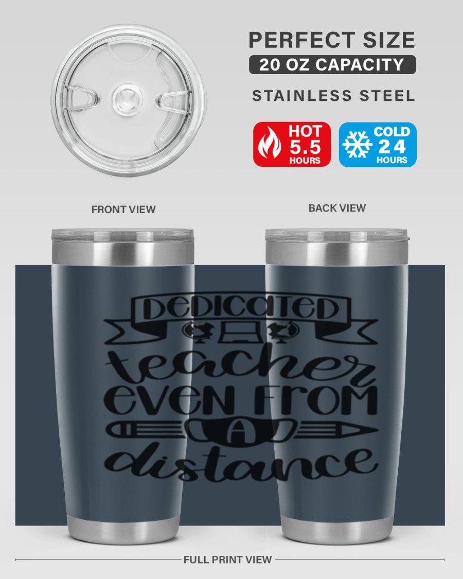 Dedicated Teacher Even Style 80# tumbler in stainless steel with a drink-thru lid, showcasing its sleek design and vibrant print.
