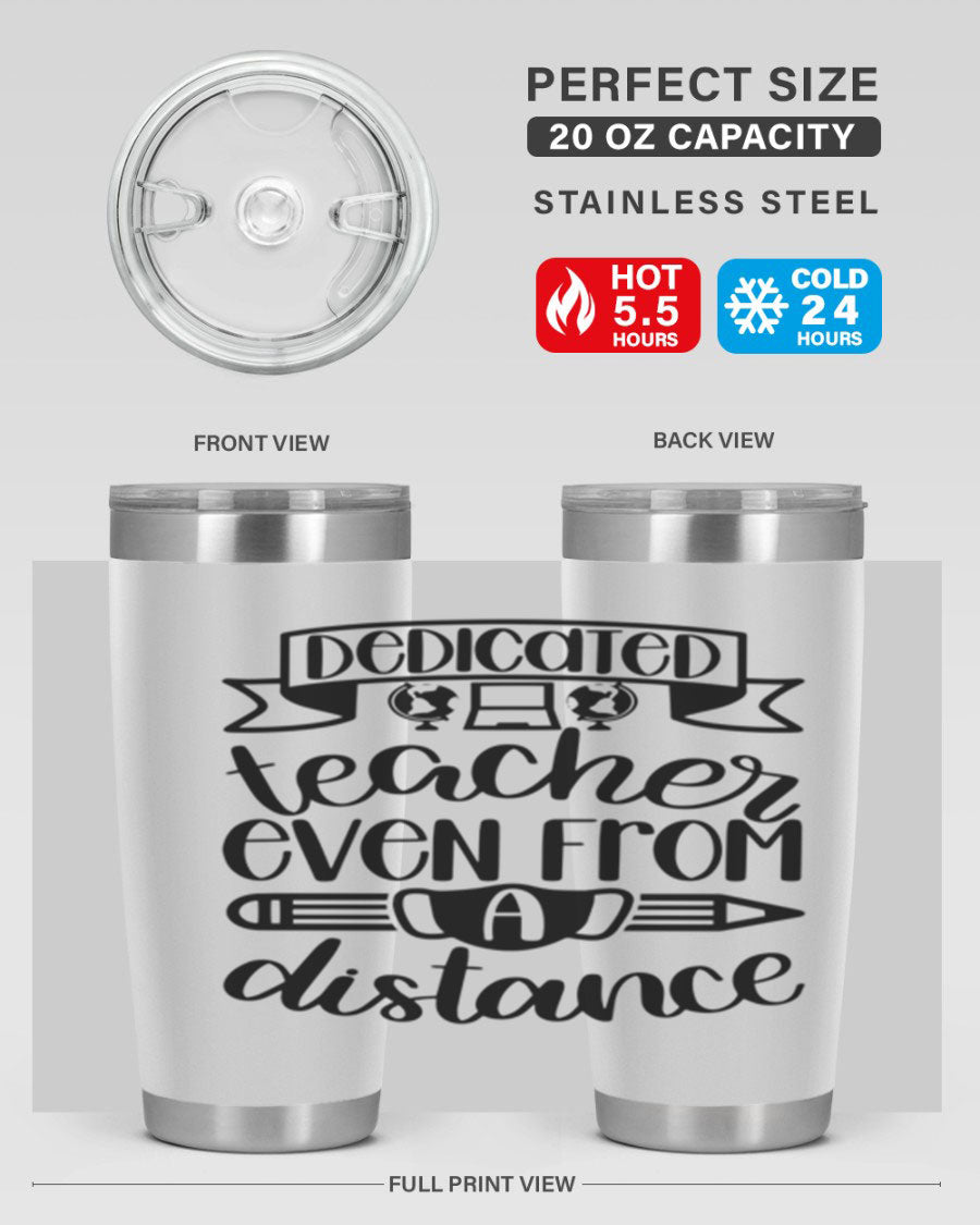 Dedicated Teacher Even Style 80# tumbler in stainless steel with a drink-thru lid, showcasing its sleek design and vibrant print.