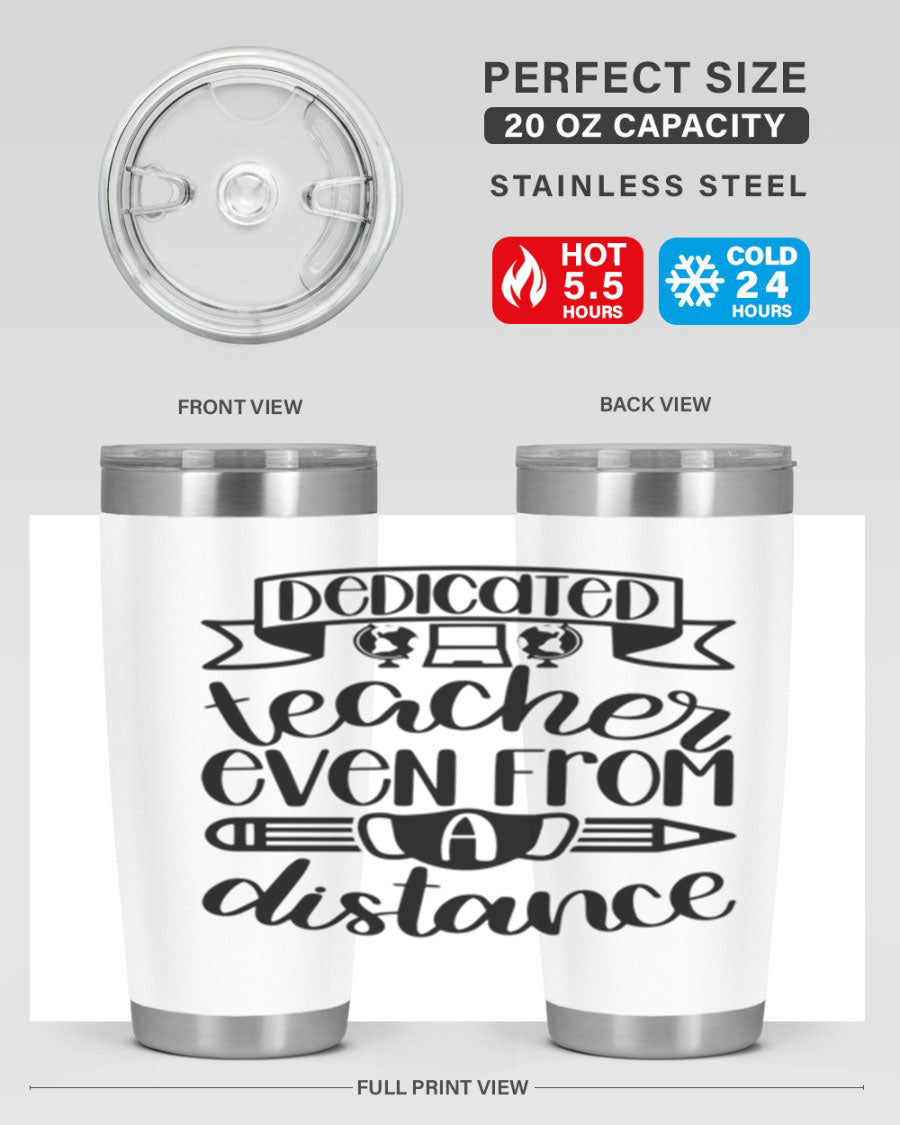 Dedicated Teacher Even Style 80# tumbler in stainless steel with a drink-thru lid, showcasing its sleek design and vibrant print.