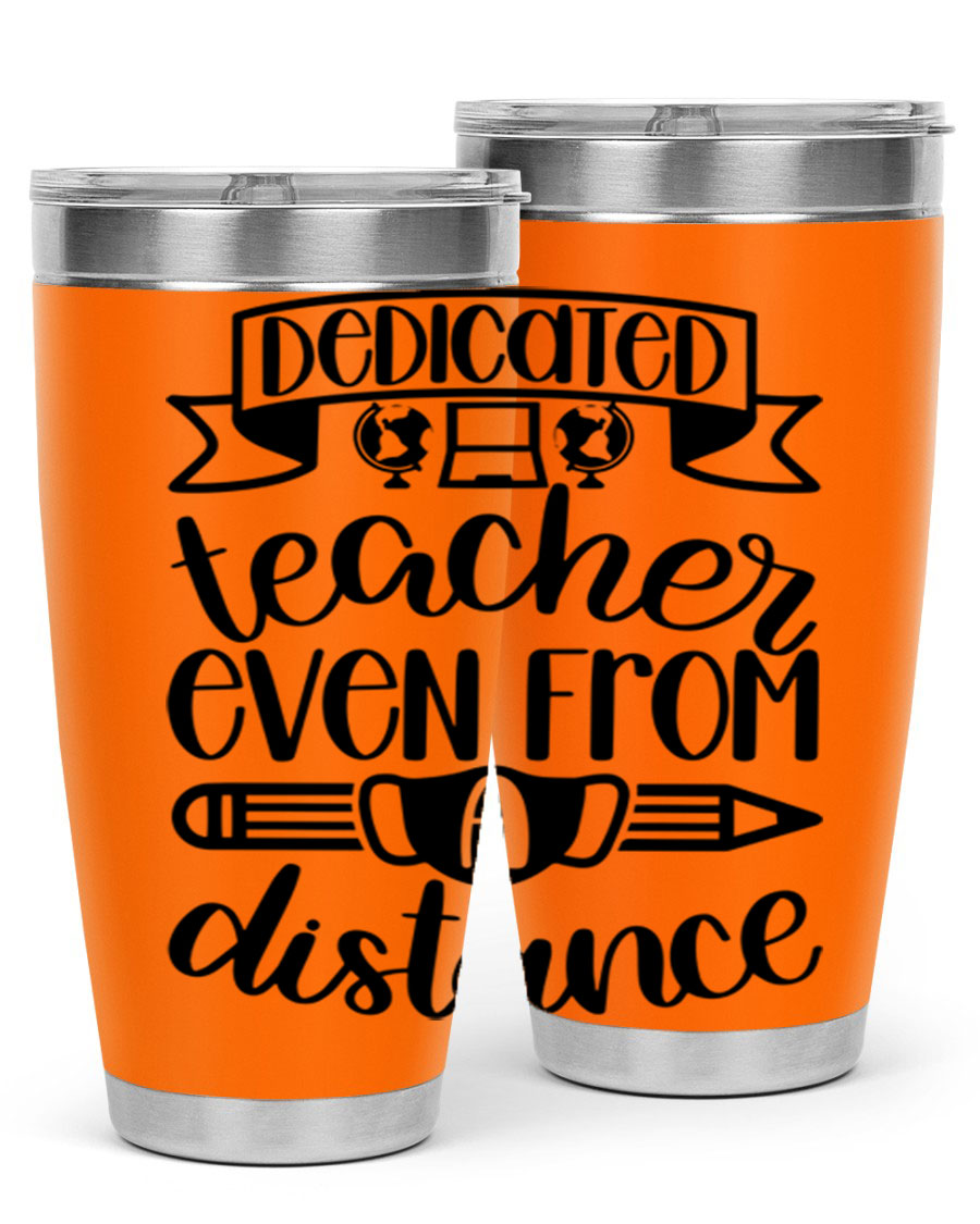 Dedicated Teacher Even Style 80# tumbler in stainless steel with a drink-thru lid, showcasing its sleek design and vibrant print.