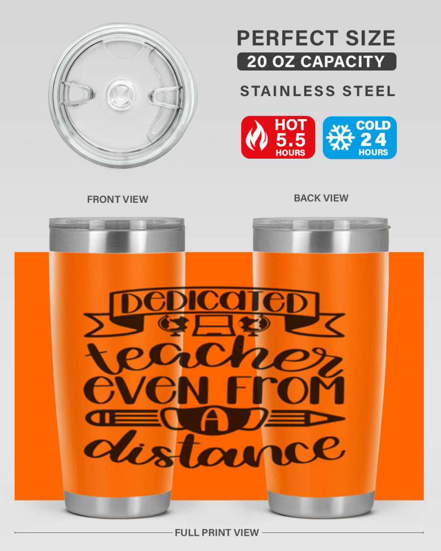 Dedicated Teacher Even Style 80# tumbler in stainless steel with a drink-thru lid, showcasing its sleek design and vibrant print.