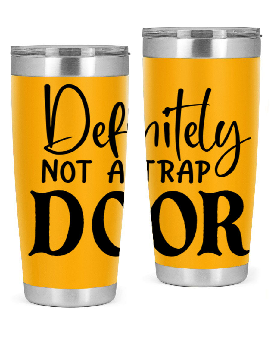 Definitely not a trap door 77# Tumbler in stainless steel with a drink-thru lid, showcasing its sleek design and insulation features.