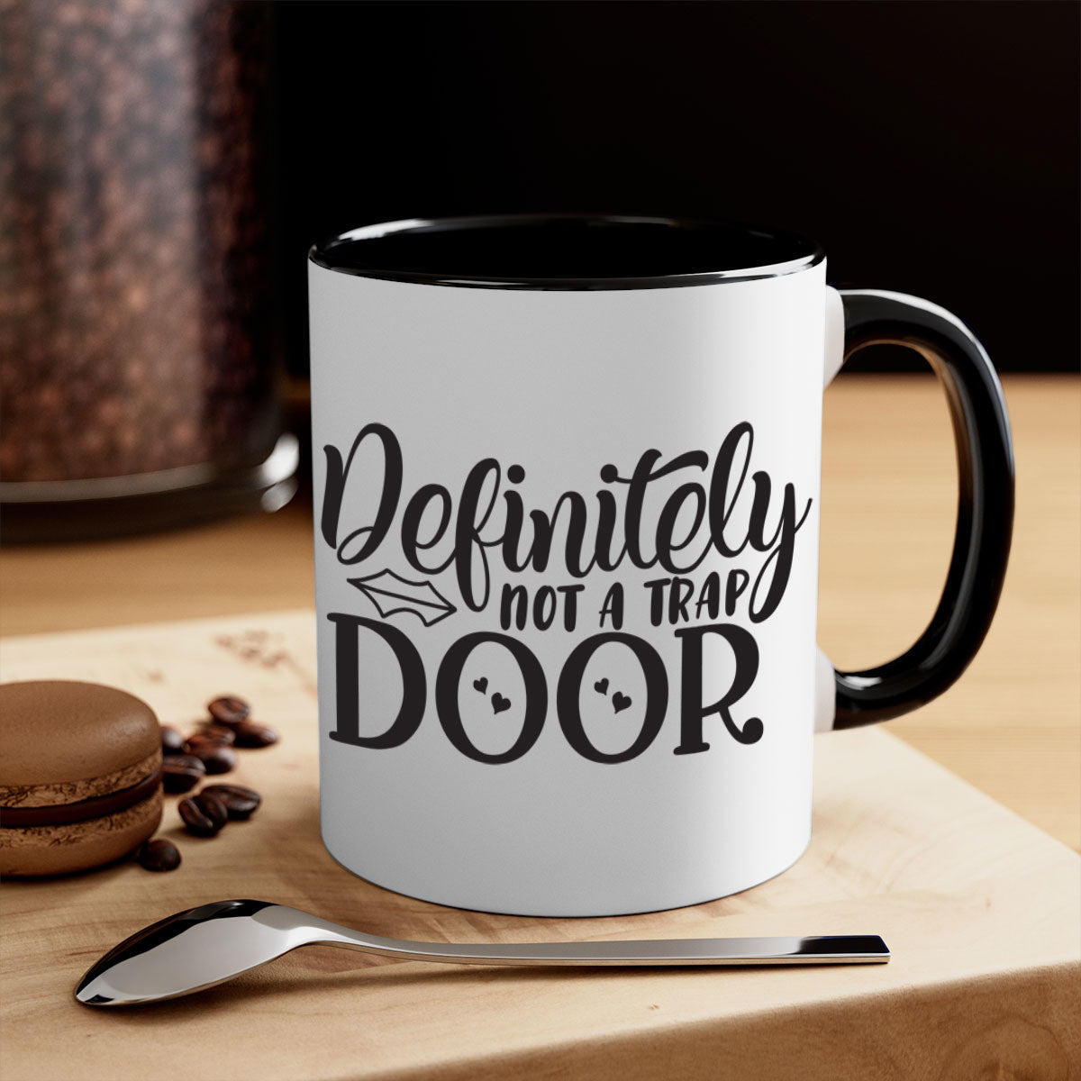 Definitely not a trap door 78# Mug with colorful handle and glossy finish, available in multiple colors and sizes.