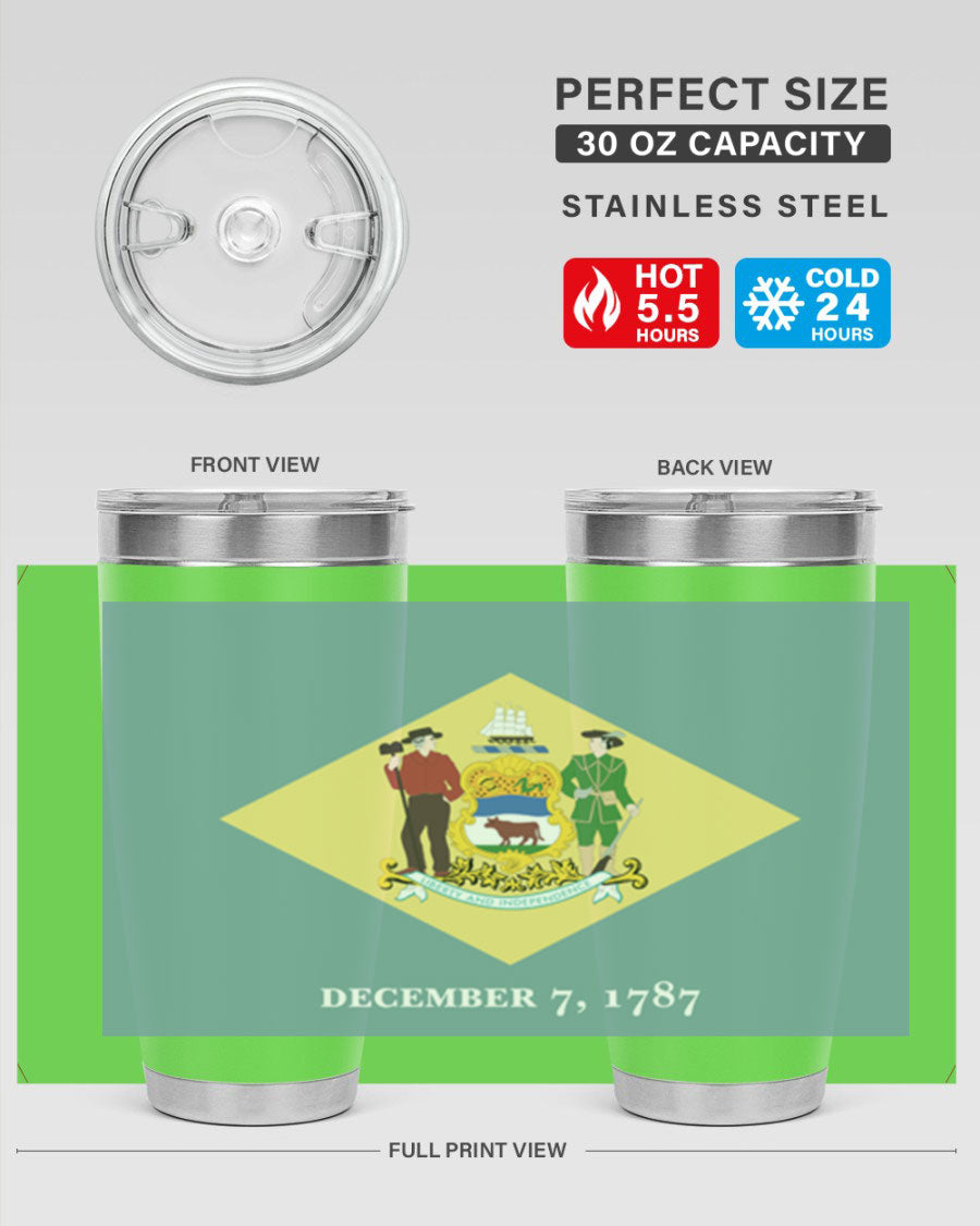 Delaware 44# US Flags Tumbler showcasing its stainless steel design and vibrant print.