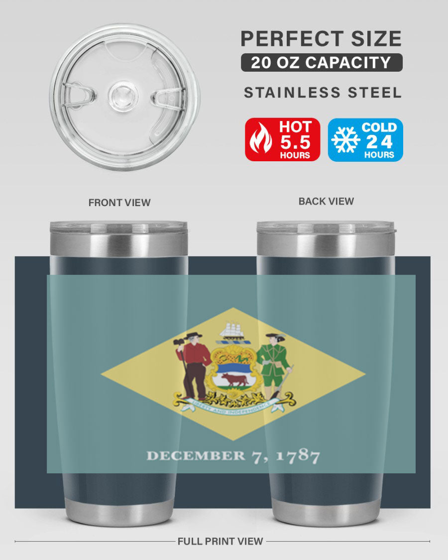 Delaware 44# US Flags Tumbler showcasing its stainless steel design and vibrant print.