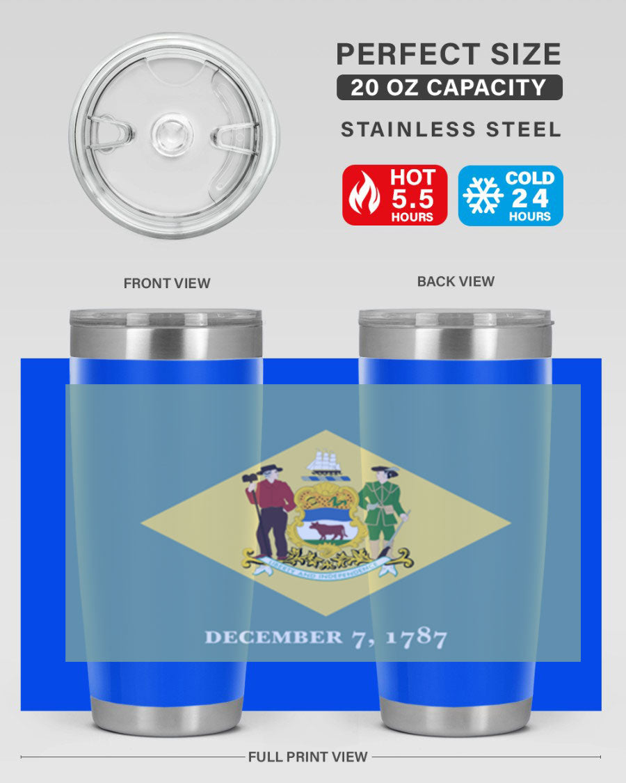 Delaware 44# US Flags Tumbler showcasing its stainless steel design and vibrant print.
